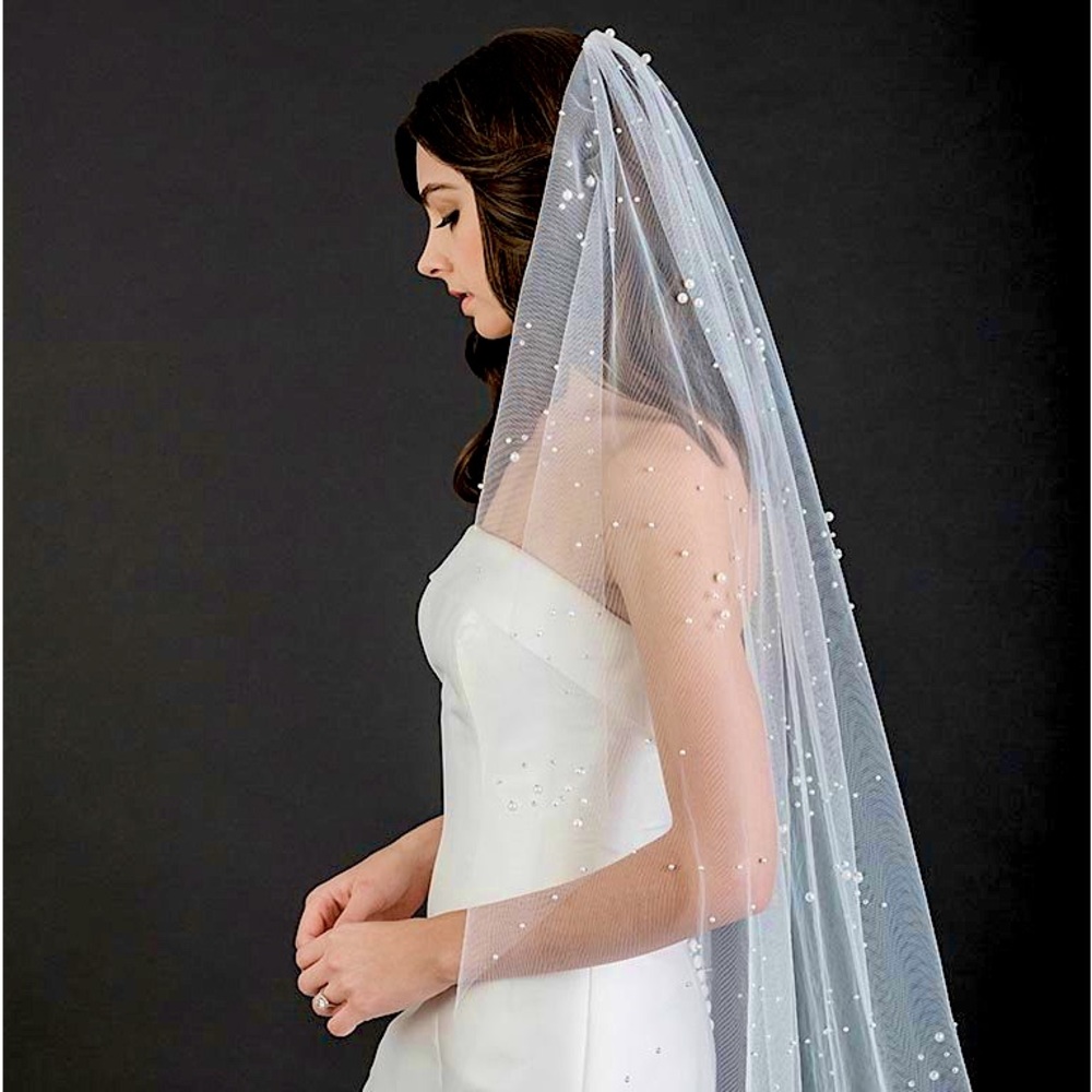 NWT Waltz Length Pearl Beaded Veil - Bel Aire Bridal VL7610
